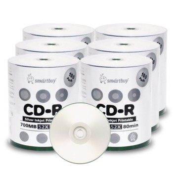 Smart Buy CD-R 52X 700MB 80MIN - Silver Inkjet Hub Printable 1000 PCS