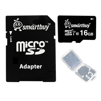 Smart Buy 16GB Micro SD HC Class 10 Ultra U1 + Mini Case + Adapter